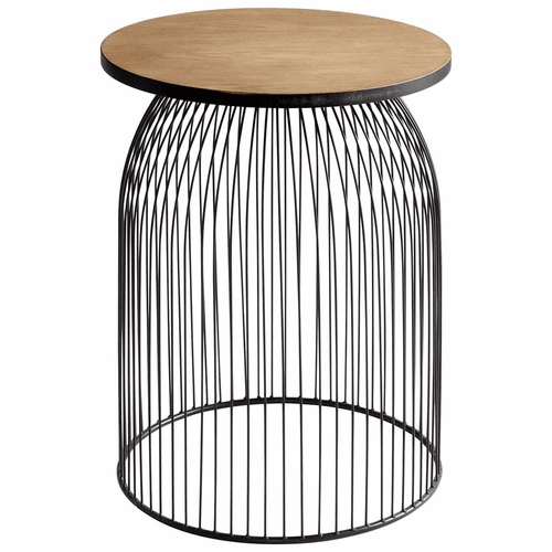 Cyan Bird Cage Stool - Graphite and Natural Wood - 09043