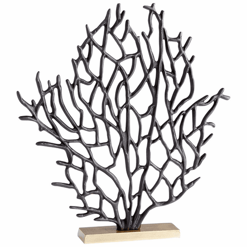 Cyan Bonzai Sculpture - Matt Black and Gold - 10634