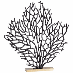 Cyan Bonzai Sculpture - Matt Black and Gold - 10635