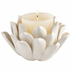 Cyan Dahlia Candleholder - Matte White - 06870