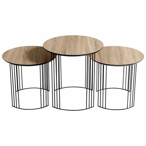 Cyan Electric Moon Nesting Tables - Oak Veneer and Black - 09629