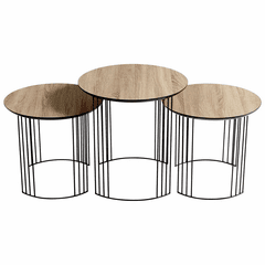 Cyan Electric Moon Nesting Tables - Oak Veneer and Black - 09629