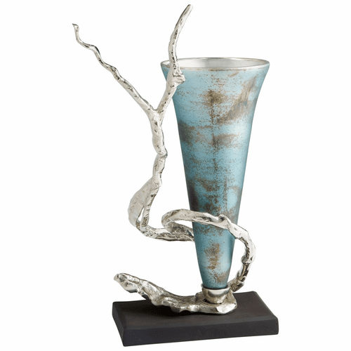 Cyan Gianni Vase - Nickel and Blue Mist Glass - 10214