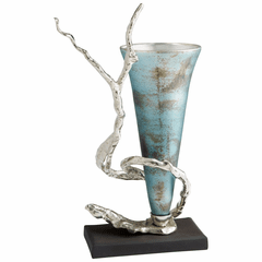 Cyan Gianni Vase - Nickel and Blue Mist Glass - 10214