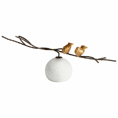 Cyan Gold Finches Sculpture - Old World and Gold - 09282