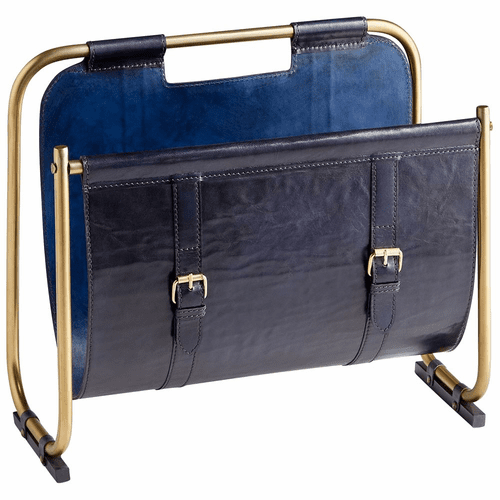 Cyan Granville Magazine Rack - Blue and Antique Brass - 10719