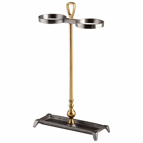 Cyan Hold For Two Umbrella Stand - Satin Grey and Brass - 08938