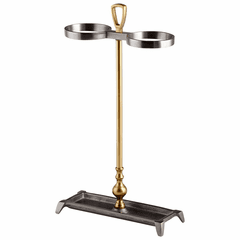 Cyan Hold For Two Umbrella Stand - Satin Grey and Brass - 08938