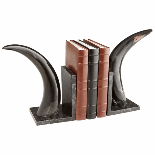 Cyan Horn Rimmed Bookends - Bone and Black - 08013