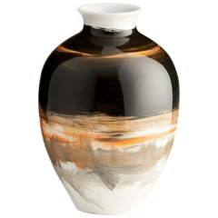 Cyan Indian Paint Brush Vase 1 - Black/White/Gold - 09880