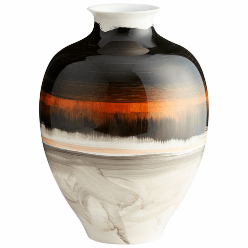 Cyan Indian Paint Brush Vase 2 - Black/White/Gold - 09881