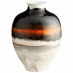 Cyan Indian Paint Brush Vase 2 - Black/White/Gold - 09881