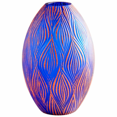 Cyan Large Fused Groove Vase - Blue - 10033