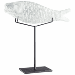 Cyan Large Grouper Sculpture - Clear and Frosted - 10036