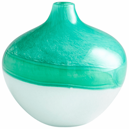 Cyan Medium Iced Marble Vase - Turquoise/White - 09520