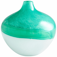 Cyan Medium Iced Marble Vase - Turquoise/White - 09520