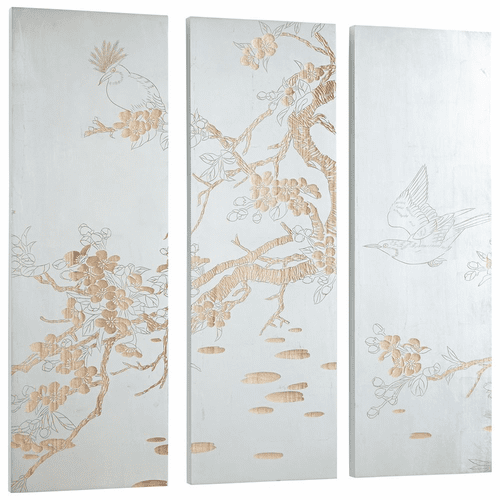 Cyan Osaka Wall Art - Silver Leaf and Natural Wood - 07517