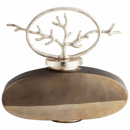 Cyan Round Viewleaf Sculpture - Black Onyx and Nickel - 10705