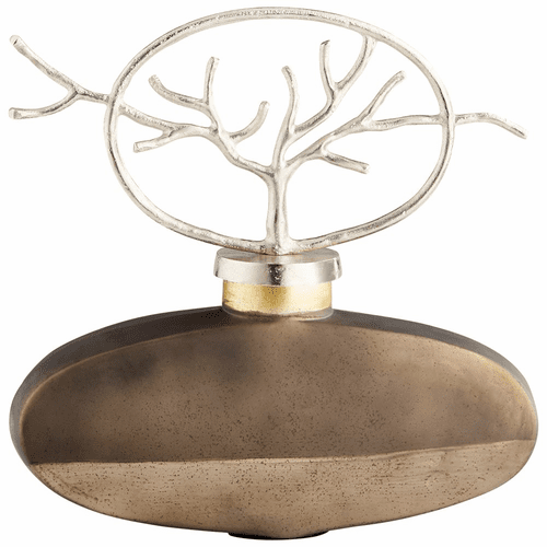 Cyan Round Viewleaf Sculpture - Black Onyx and Nickel - 10706