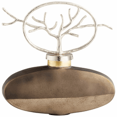 Cyan Round Viewleaf Sculpture - Black Onyx and Nickel - 10706