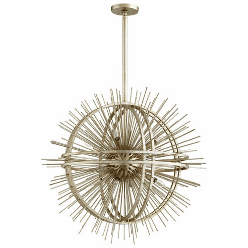 Cyan Saturn Burst Eight Light Pendant - Silver Leaf - 06490