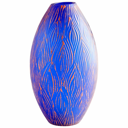 Cyan Small Fused Groove Vase - Blue - 10032