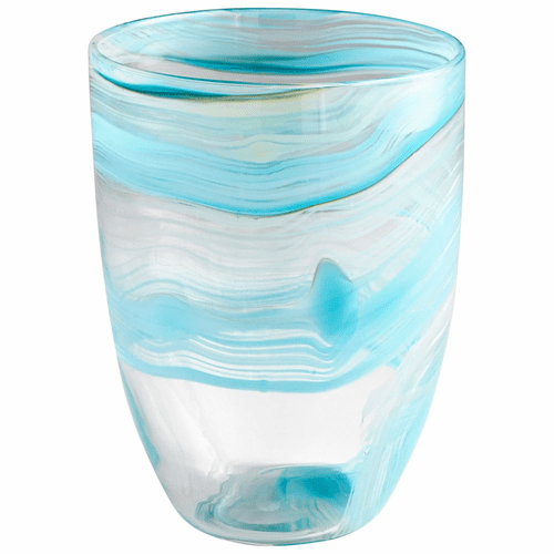 Cyan Small Sky Swirl Vase - Sky Blue and White - 09451