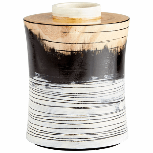 Cyan Snow Flake Vase - Black/White/Walnut - 09868