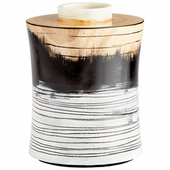 Cyan Snow Flake Vase - Black/White/Walnut - 09868