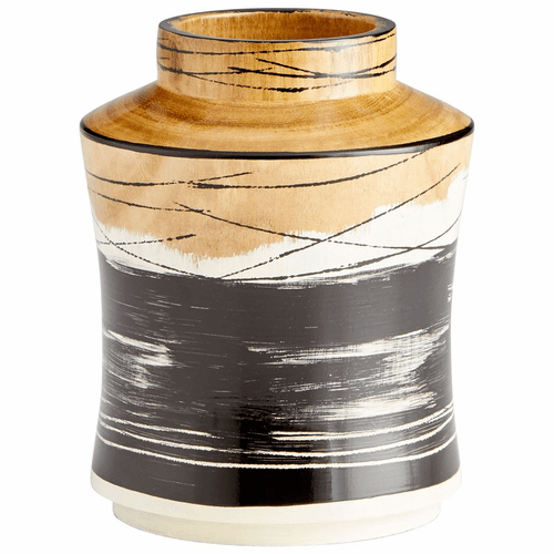 Cyan Snow Flake Vase - Black/White/Walnut - 09869