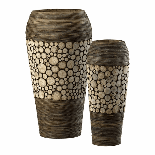Cyan Wood Slice Oblong Vases - Birchwood And Walnut - 02520