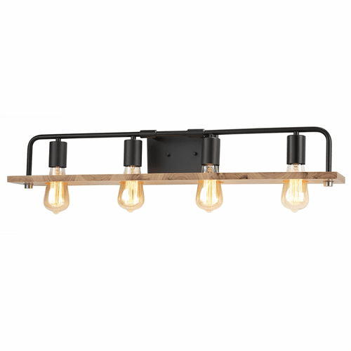 Eco Collection Loft 4-Light Bath Bar - Matte Black - ECO-8394-WOOD-MBLK
