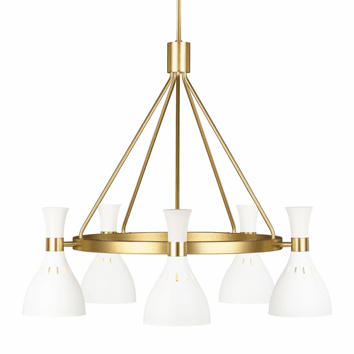 ED Ellen DeGeneres Joan 5-LT Chandelier - Matte White/Burnished Brass - EC1015MWT