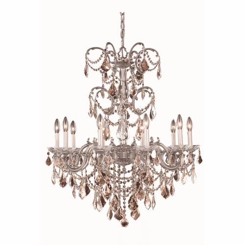 Elegant Athena 10-LT Pewter Chandelier Golden Teak Swarovski Elements Crystal - 9710D29PW-GT/SS