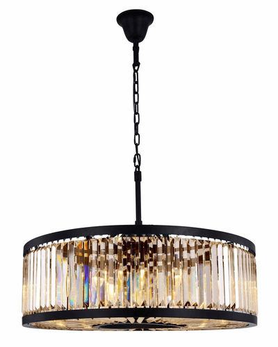 Elegant Chelsea 10-LT Matte Black Chandelier Golden Teak Royal Cut Crystal - 1233D35MB-GT/RC