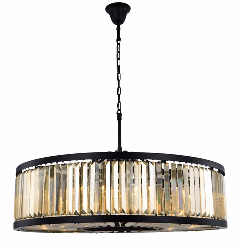 Elegant Chelsea 10-LT Matte Black Chandelier Golden Teak Royal Cut Crystal - 1233G43MB-GT/RC