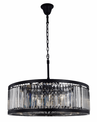 Elegant Chelsea 10-LT Matte Black Chandelier Silver Shade Royal Cut Crystal - 1233D35MB-SS/RC
