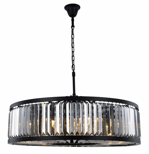 Elegant Chelsea 10-LT Matte Black Chandelier Silver Shade Royal Cut Crystal - 1233G43MB-SS/RC