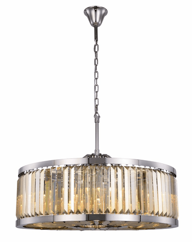 Elegant Chelsea 10-LT Polished Nickel Chandelier Golden Teak Royal Cut Crystal - 1233D35PN-GT/RC