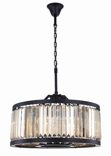 Elegant Chelsea 8-LT Matte Black Chandelier Golden Teak Royal Cut Crystal - 1233D28MB-GT/RC