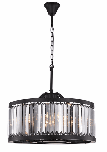 Elegant Chelsea 8-LT Matte Black Chandelier Silver Shade Royal Cut Crystal - 1233D28MB-SS/RC