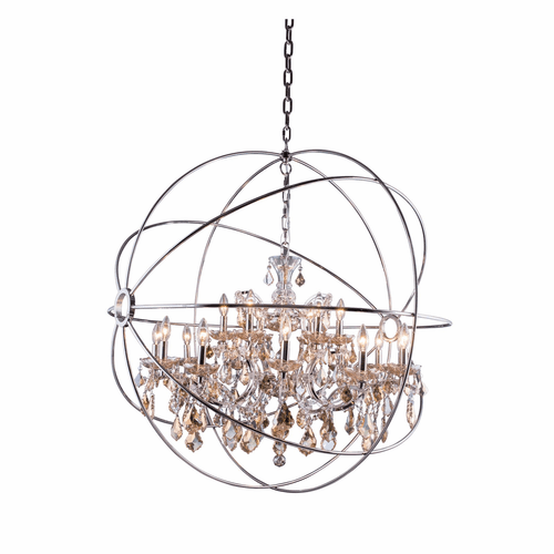 Elegant Geneva 18-LT Polished Nickel Chandelier Golden Teak Royal Cut Crystal - 1130G43PN-GT/RC