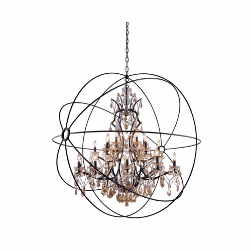 Elegant Geneva 25-LT Dark Bronze Chandelier Golden Teak Royal Cut Crystal - 1130G60DB-GT/RC