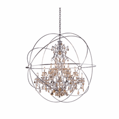 Elegant Geneva 25-LT Polished Nickel Chandelier Golden Teak Royal Cut Crystal - 1130G60PN-GT/RC