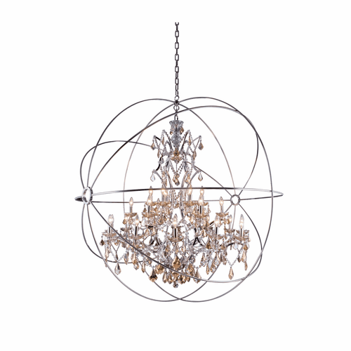 Elegant Geneva 25-LT Polished Nickel Chandelier Golden Teak Royal Cut Crystal - 1130G60PN-GT/RC