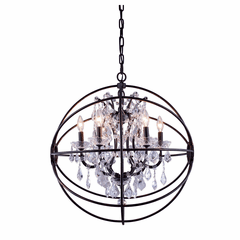 Elegant Geneva 6-LT Dark Bronze Chandelier Clear Royal Cut Crystal - 1130D25DB/RC