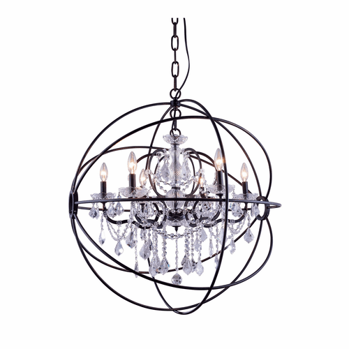 Elegant Geneva 6-LT Dark Bronze Chandelier Clear Royal Cut Crystal - 1130D32DB/RC