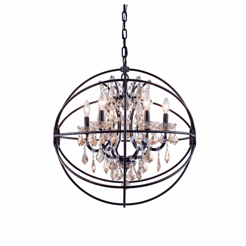 Elegant Geneva 6-LT Dark Bronze Chandelier Golden Teak (Smoky) Royal Cut Crystal - 1130D25DB-GT/RC