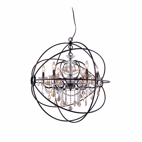 Elegant Geneva 6-LT Dark Bronze Chandelier Golden Teak (Smoky) Royal Cut Crystal - 1130D32DB-GT/RC