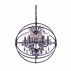 Elegant Geneva 6-LT Dark Bronze Chandelier Silver Shade (Grey) Royal Cut Crystal - 1130D25DB-SS/RC